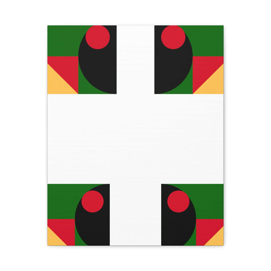 Modern geometric canvas wall art featuring bold shapes and colors, perfect for accenting a contemporary living space.