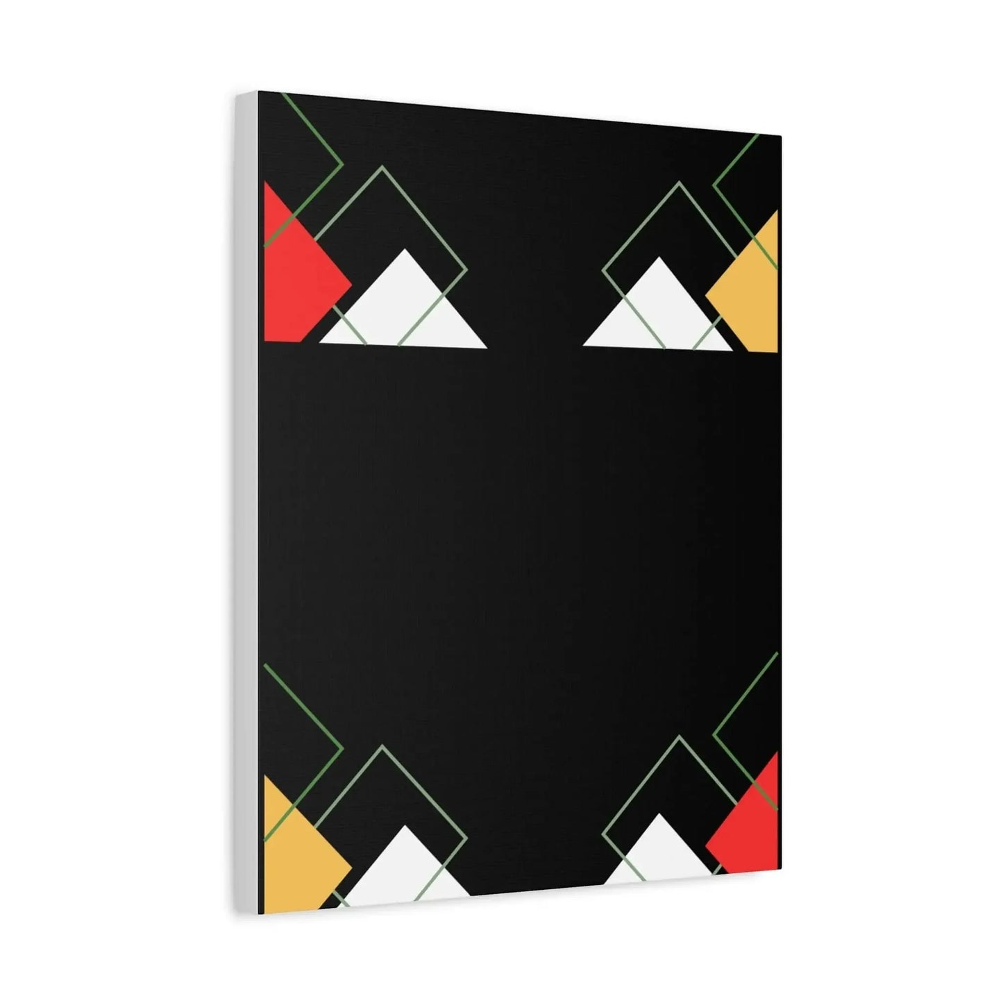 Modern Black Abstract Wall Art On Canvas With Geometric Triangles And Layered Squares In Red Gold And White - One OF One CreaXtions