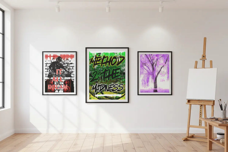 Gallery Wall featuring bold statement posters in frame.