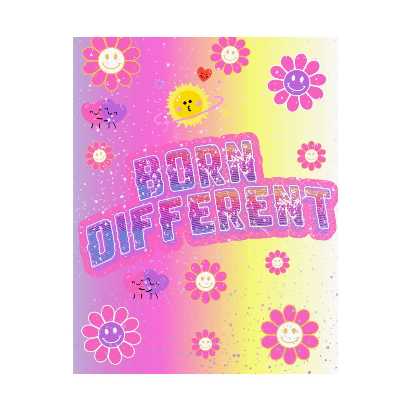 Born Different Poster — Colorful Retro Smile Flower Matte Wall Art