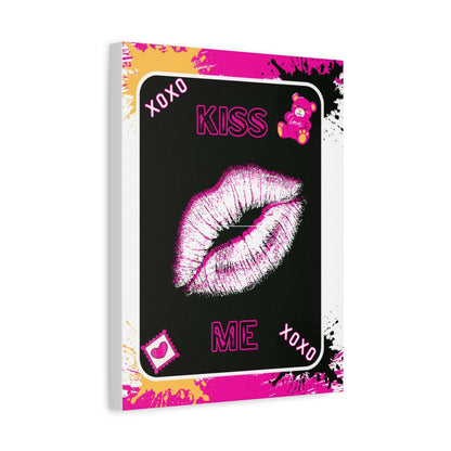 Kiss Print Canvas Wall Art — Pink Lipstick Kiss Matte Stretched Canvas