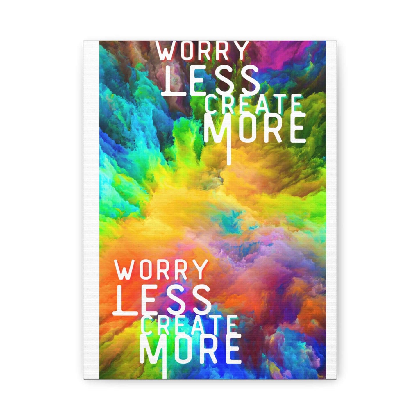 Worry Less Create More Wall Art featuring vibrant colors and inspirational text design.