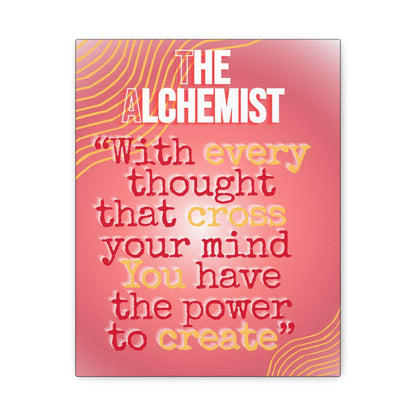 Alchemist quote canvas wall art featuring motivational text on sunset-pink gradient background.