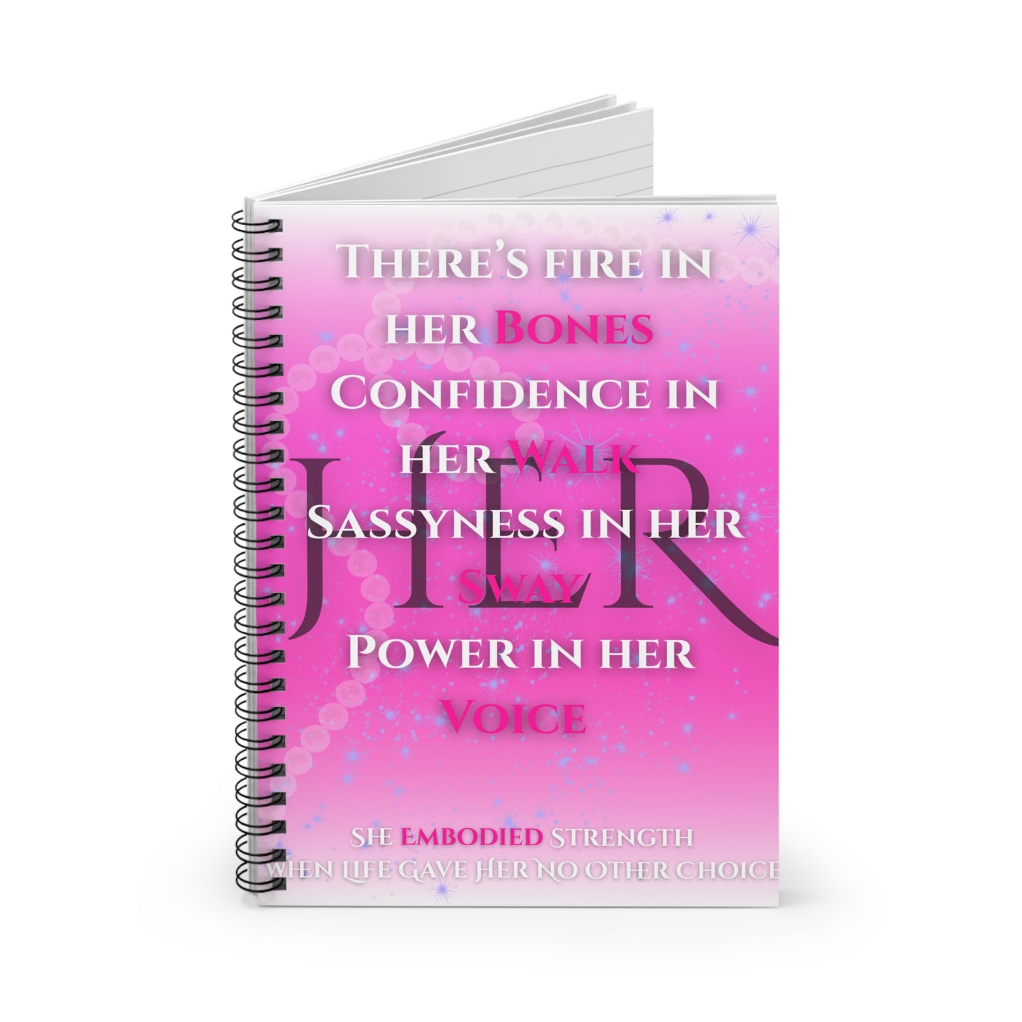Inspirational pink spiral notebook featuring motivational text on a bright pink cover with sparkles.