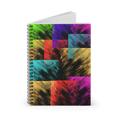 Colorblock spiral notebook for students featuring vibrant colors on a dark background, ideal for creativity and organization.