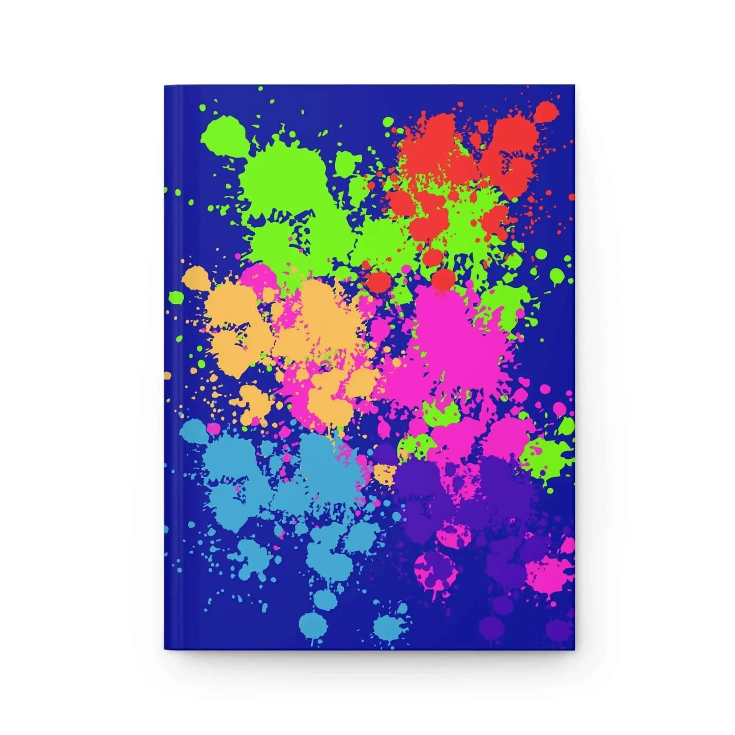 Custom Matte Hardcover Journal Vibrant Color Splash Neon Paint Splatter On Deep Blue Cover - One OF One CreaXtions
