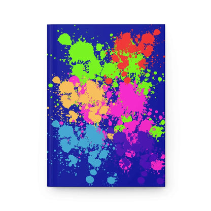 Custom Matte Hardcover Journal Vibrant Color Splash Neon Paint Splatter On Deep Blue Cover - One OF One CreaXtions