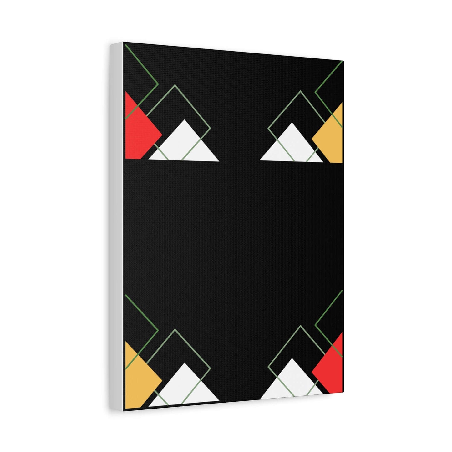 Modern black abstract wall art featuring geometric shapes and a deep black background.
