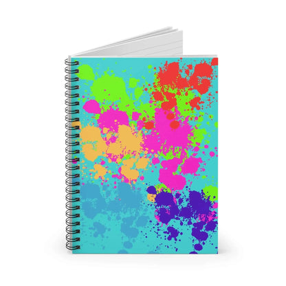 Colorful Ruled Spiral Notebook With Turquoise Cover And Paint Splatters For Creative Journaling - One OF One CreaXtions