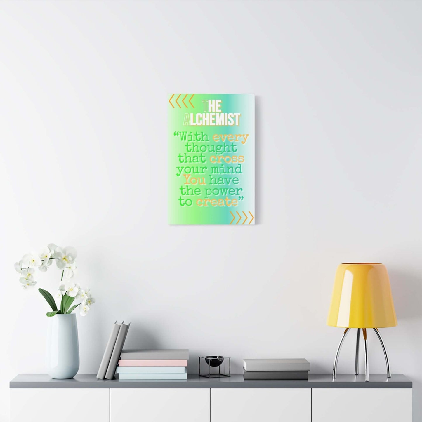Inspirational wall art quote canvas featuring The Alchemist quote and pastel gradient design.