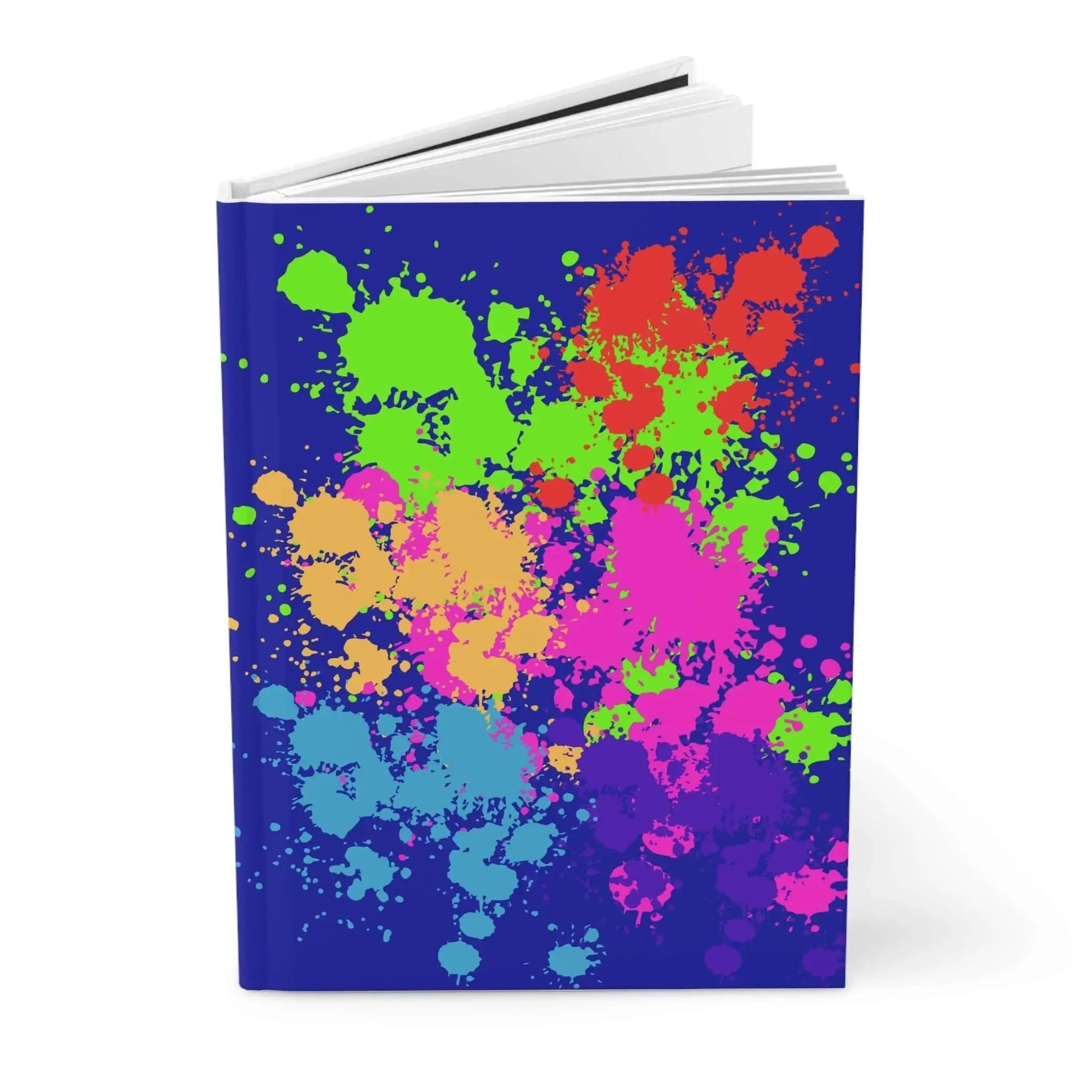 Custom Matte Hardcover Journal Vibrant Color Splash Neon Paint Splatter On Deep Blue Cover - One OF One CreaXtions