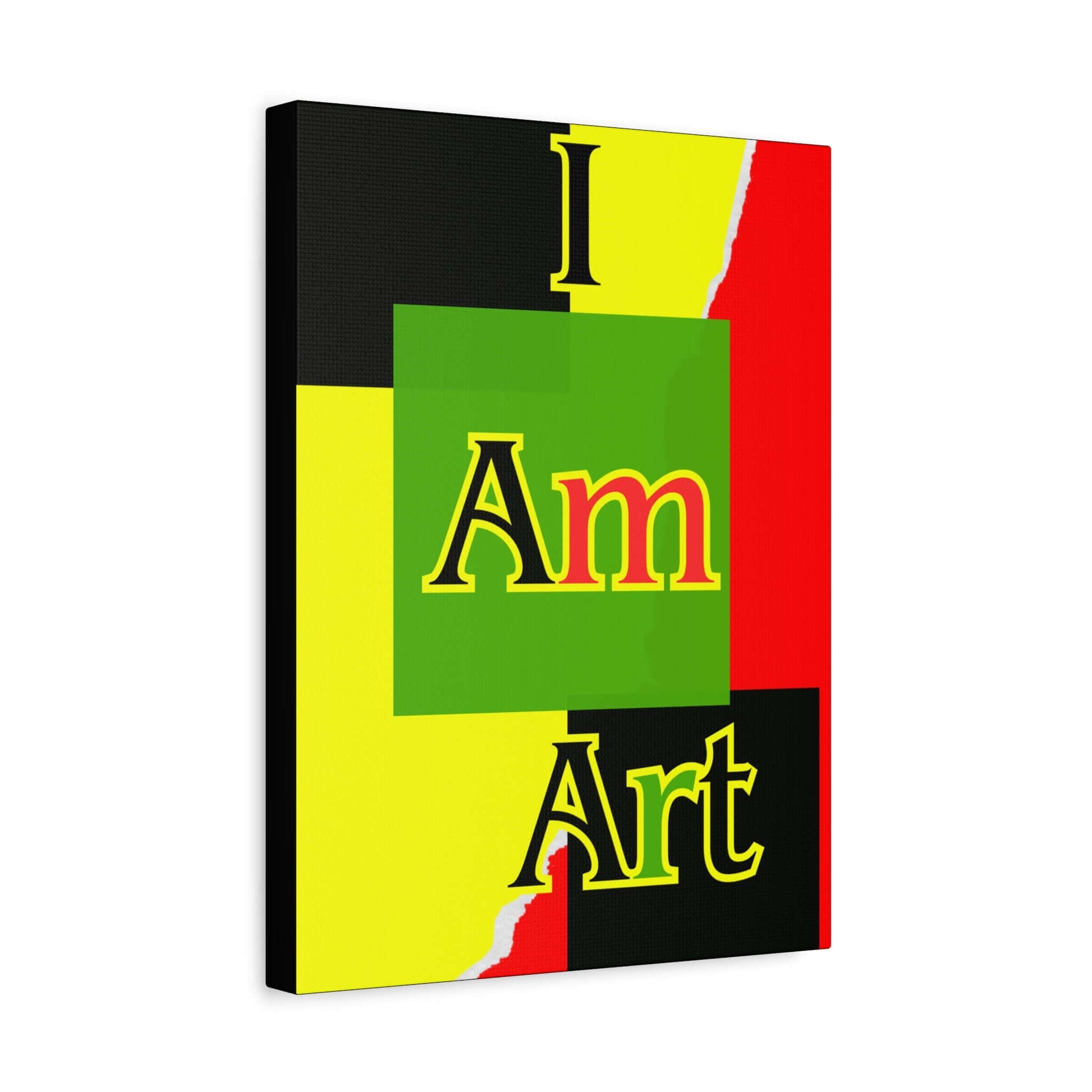 Inspirational canvas wall art featuring bold colors with text 'I Am Art' for creative home decor.