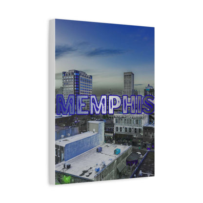 Memphis city skyline wall art featuring a vibrant urban scene with buildings and night sky.