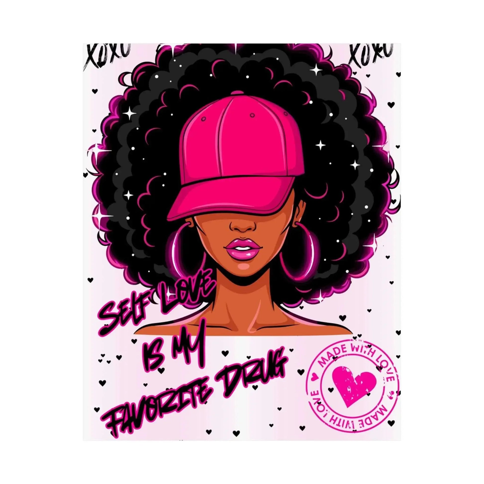 Afro Chic Self Love Poster Pink Hat Bold Celebration Of Individuality And Confidence In 8x10 Vertical Wall Art - One OF One CreaXtions