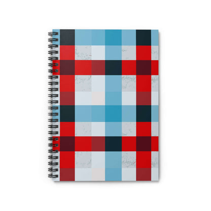 Plaid Spiral Notebook - Red & Blue Checked Ruled Journal with a bold plaid cover and metal spiral binding.