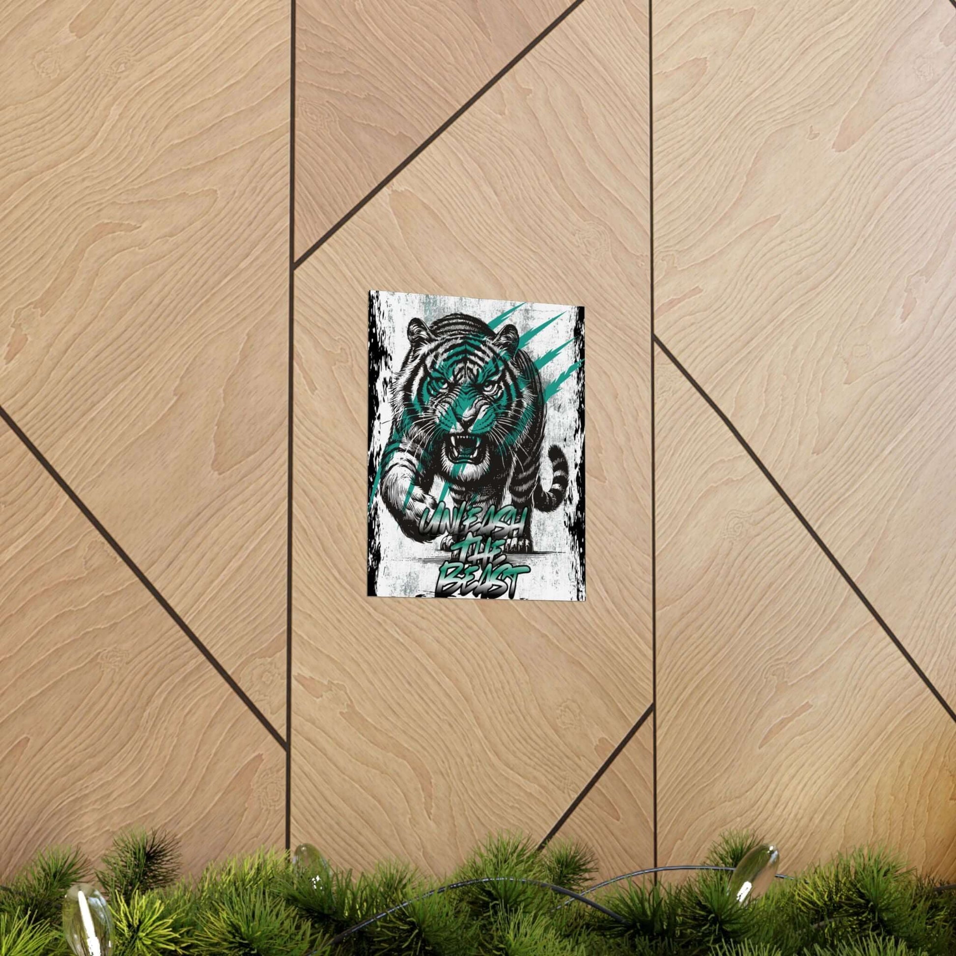 Powerful tiger wall art poster with Unleash the Beast quote
