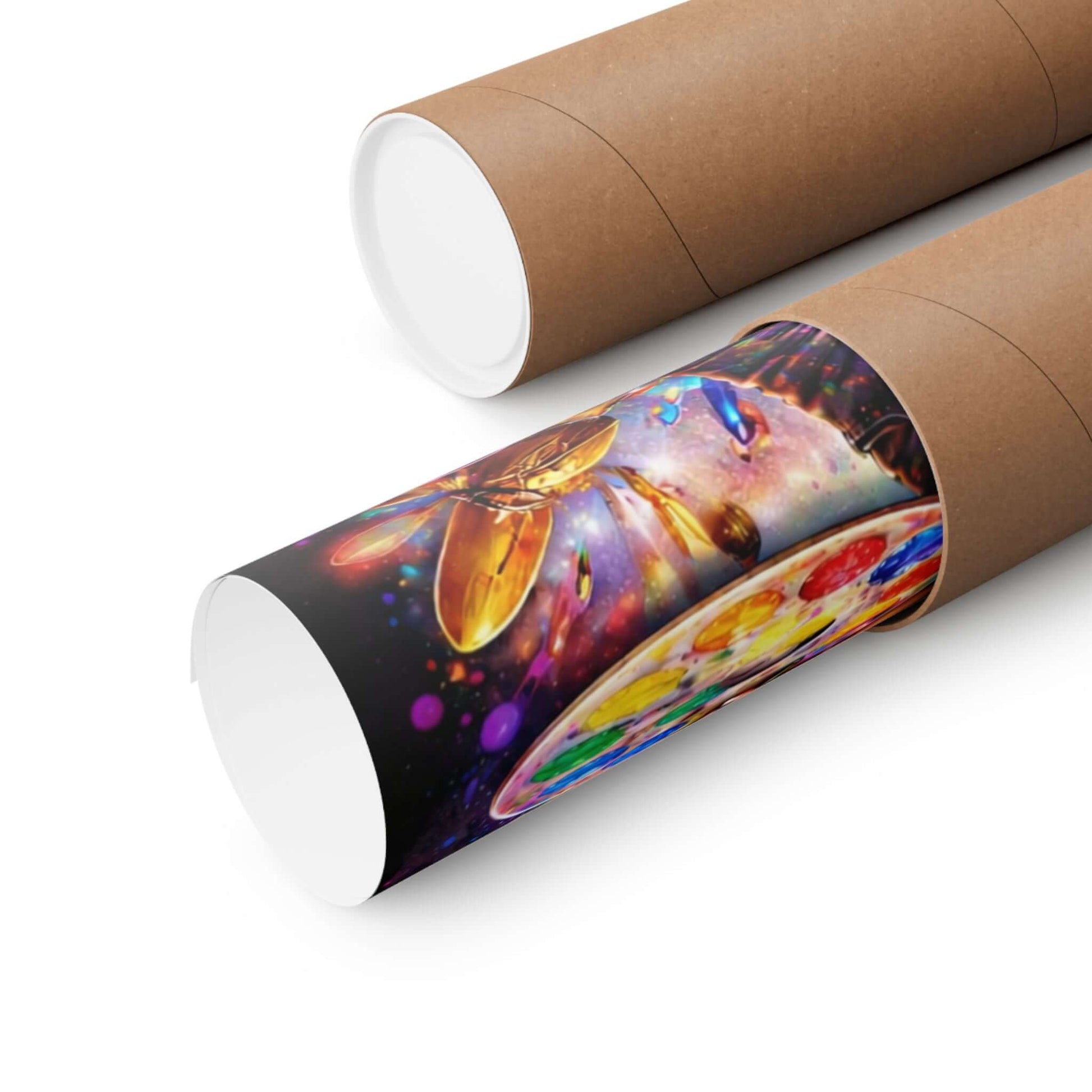 One of One Creaxions matte poster tube showcasing vibrant afrocentric art print design.