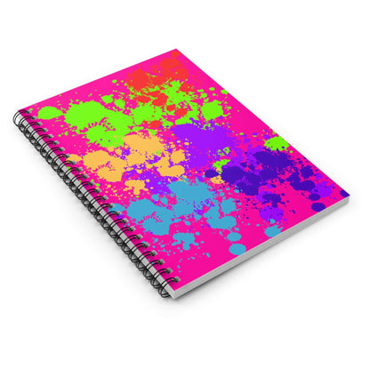 Neon Paint Splatter Notebook showcasing a vibrant, colorful paint splash design on the cover.