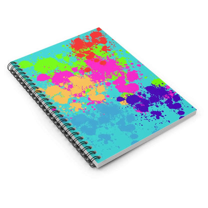Colorful Ruled Spiral Notebook With Turquoise Cover And Paint Splatters For Creative Journaling - One OF One CreaXtions