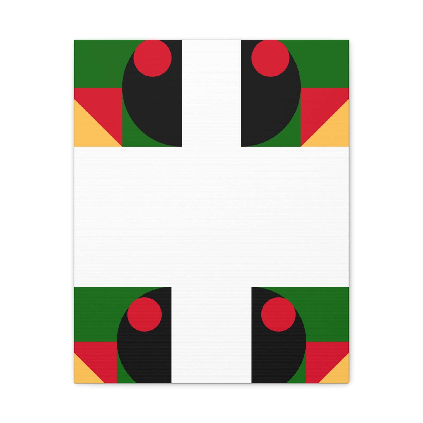 Modern geometric canvas wall art featuring bold shapes and colors, perfect for accenting a contemporary living space.