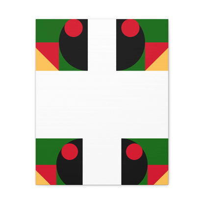 Modern geometric canvas wall art featuring bold shapes and colors, perfect for accenting a contemporary living space.