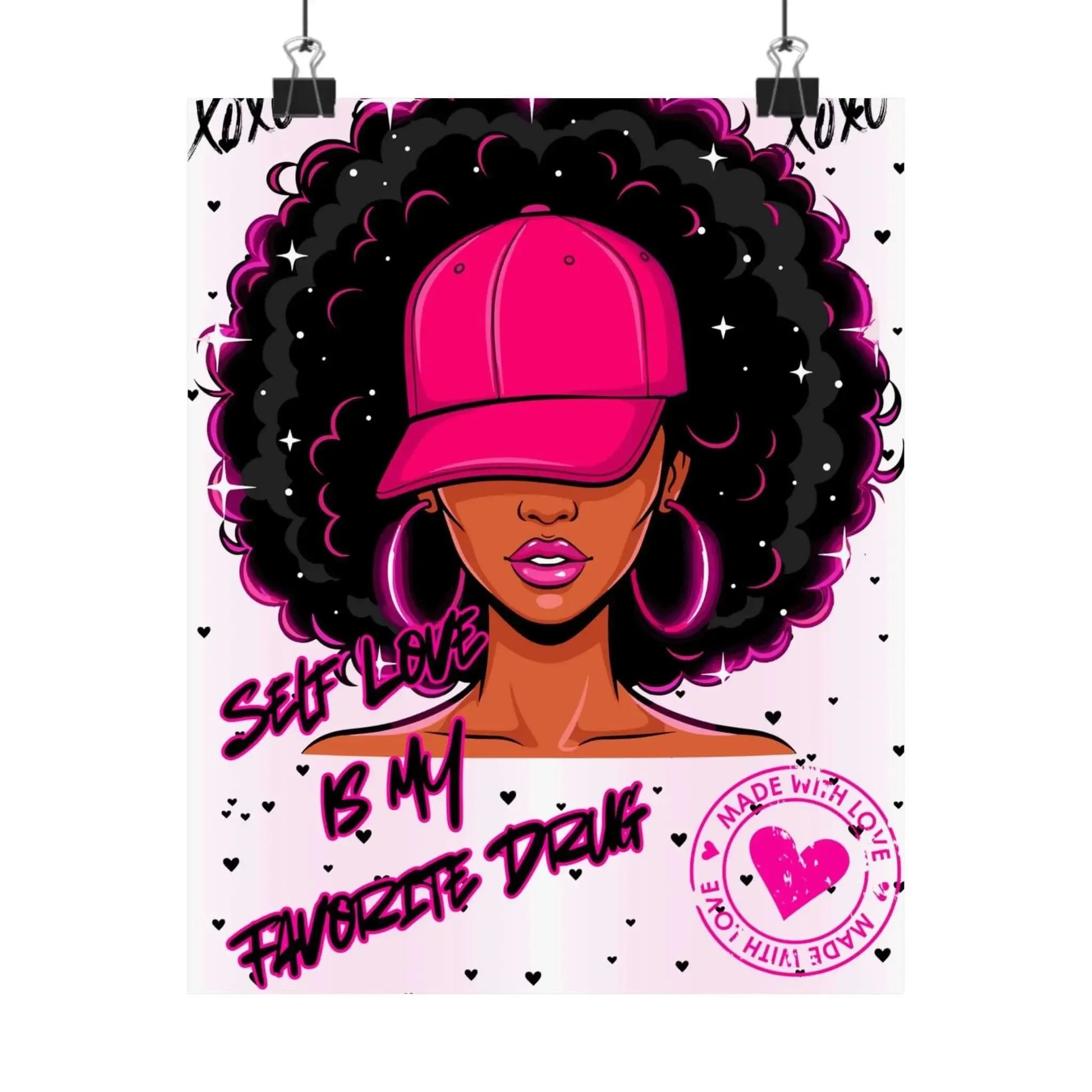 Afro Chic Self Love Poster Pink Hat Bold Celebration Of Individuality And Confidence In 8x10 Vertical Wall Art - One OF One CreaXtions