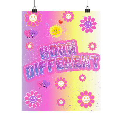 Born Different Poster — Colorful Retro Smile Flower Matte Wall Art