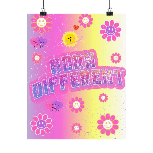 Born Different Poster — Colorful Retro Smile Flower Matte Wall Art