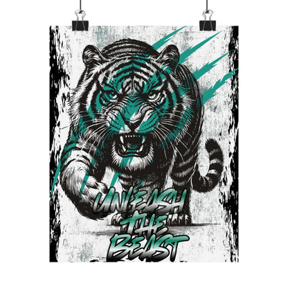 Powerful tiger wall art poster with Unleash the Beast quote