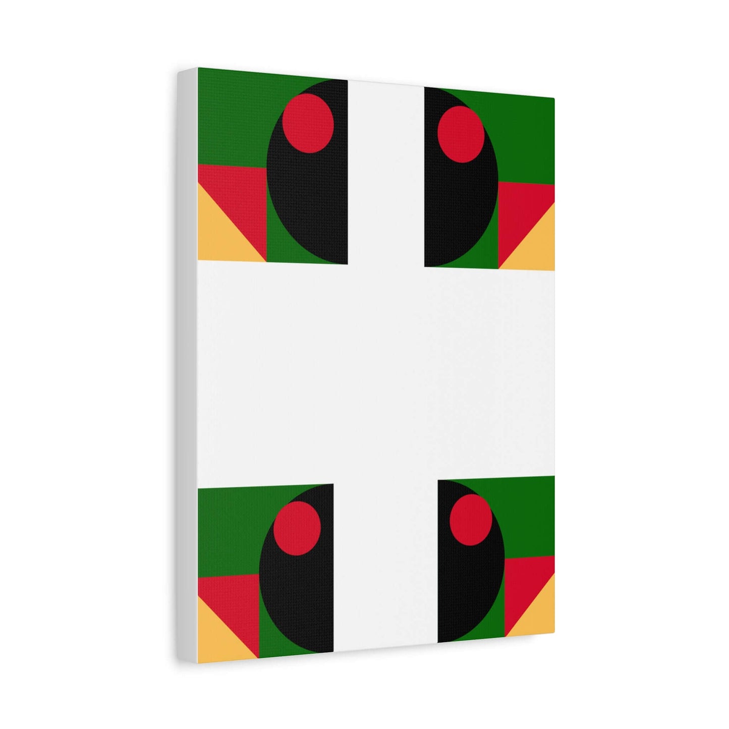 Modern geometric canvas wall art featuring bold colors and shapes for a stylish home accent.