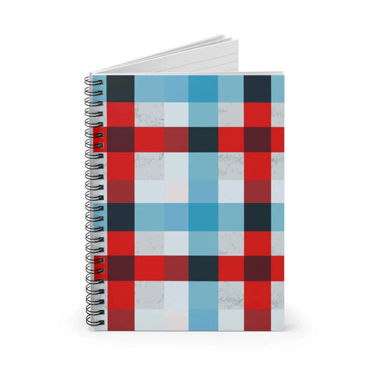 Plaid Spiral Notebook Red And Blue Checked Ruled Journal With 90Gsm Pages For Notes And Sketches - One OF One CreaXtions