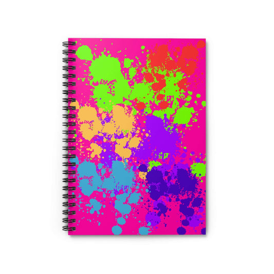 Neon Paint Splatter Notebook featuring a vibrant and colorful paint-splash cover for creative note-taking.