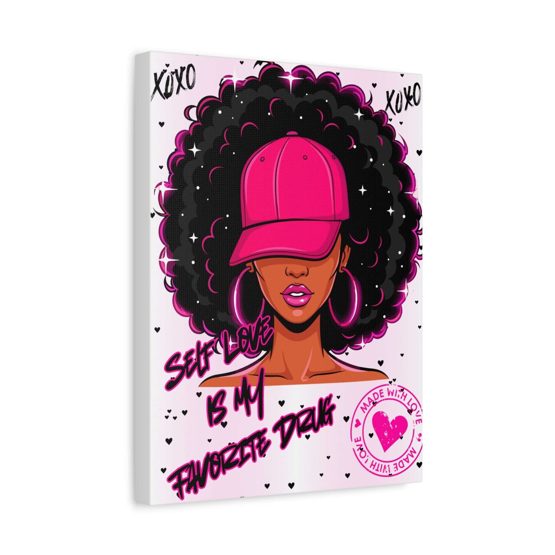 Self-Love Afro Chic Matte Canvas Wall Art with the quote 'Self Love Is My Favorite Drink' - afro chic wall art