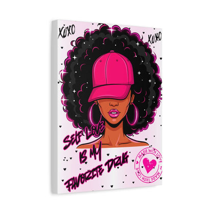 Self-Love Afro Chic Matte Canvas Wall Art with the quote 'Self Love Is My Favorite Drink' - afro chic wall art