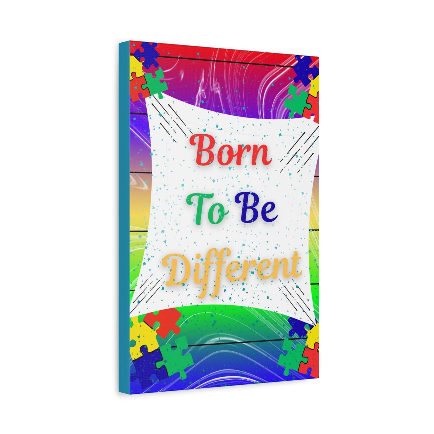 Born To Be Different Canvas Wall Art — Colorful Autism Awareness Puzzle Print