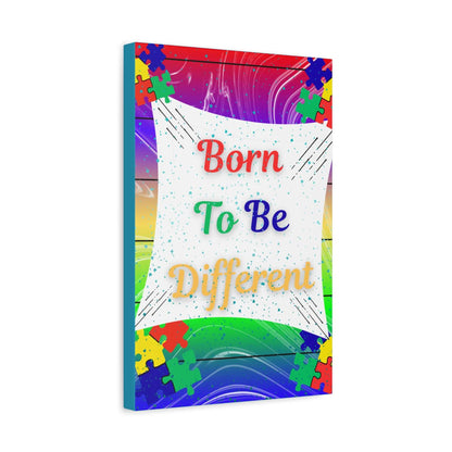 Born To Be Different Canvas Wall Art — Colorful Autism Awareness Puzzle Print