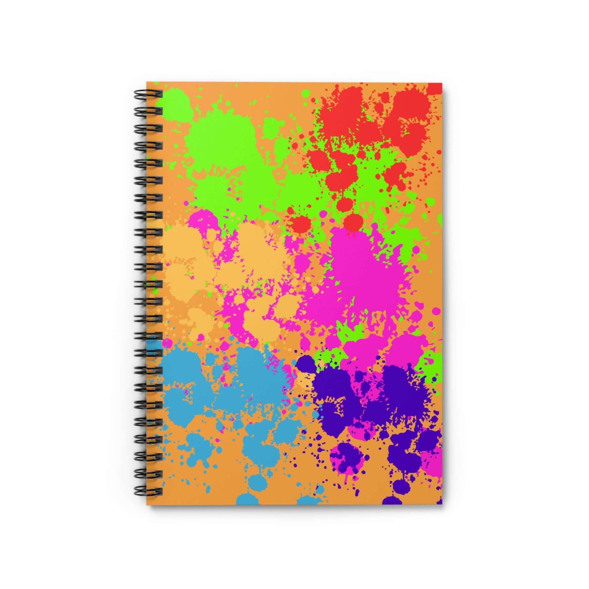 Bright Paint Splatter Spiral Notebook with vibrant colors and playful splatter design on the cover.