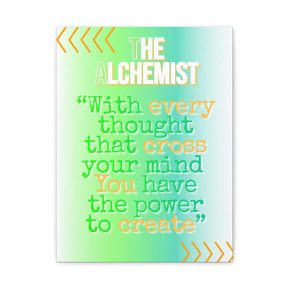 The Alchemist inspirational quote canvas print featuring an uplifting message on a gradient background.
