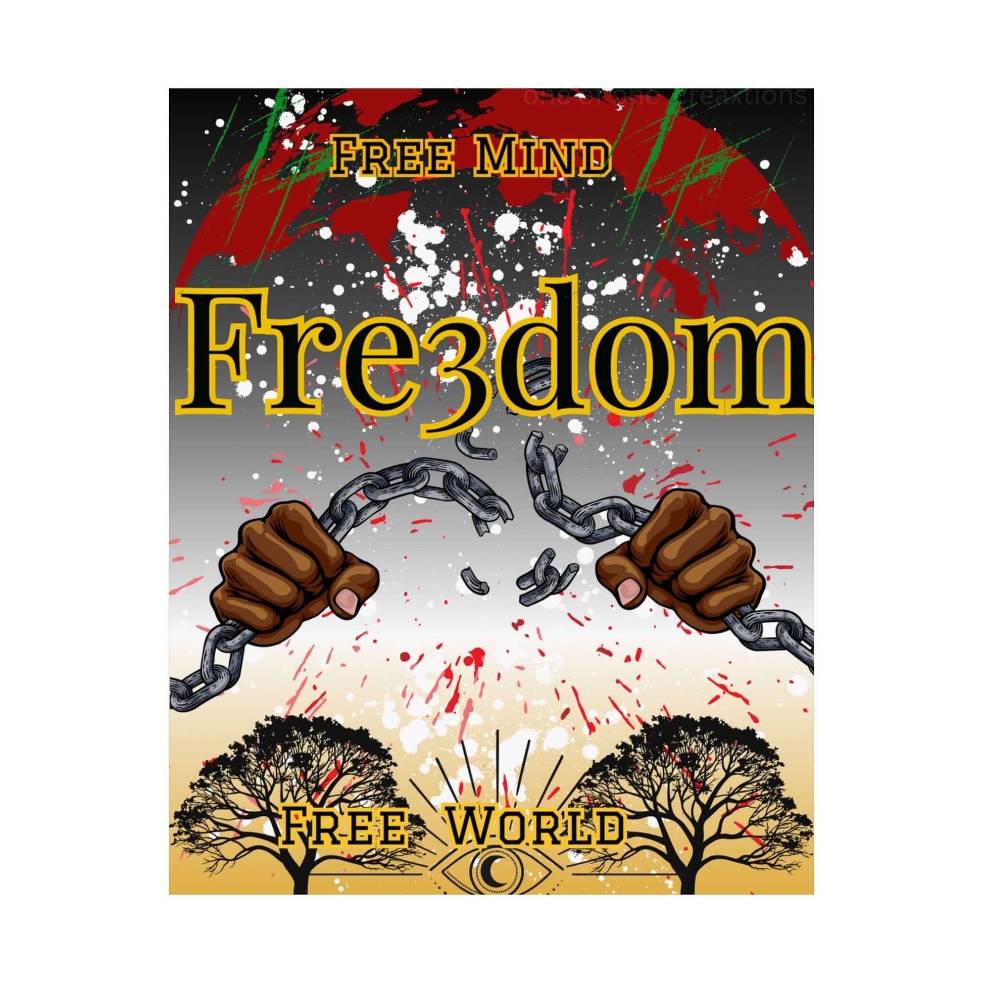 Freedom Wall Art Poster featuring vibrant graphics symbolizing freedom and breaking chains, inspiring a free-minded world.